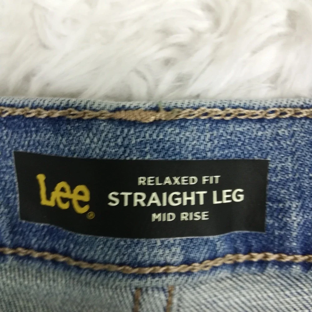Lee Womens Jeans Straight Leg Relaxed Fit Blue‎ Denim Mid Light Wash Long 12L
